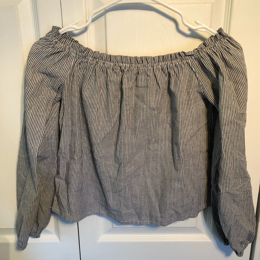Off shoulder pinstripe top